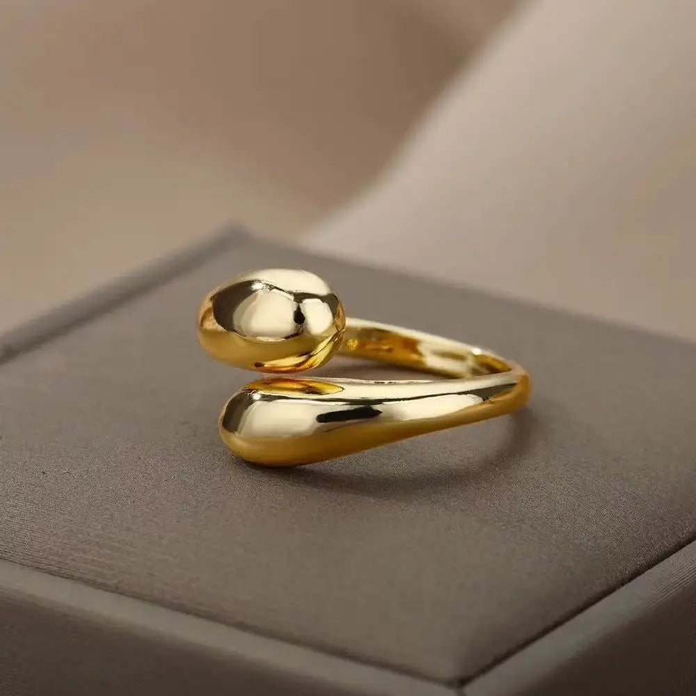 Smooth Double Ball Bead Ladies Open Ring Gold Color Geometric Pair Rings Simple Aesthetic Jewelry Gift.