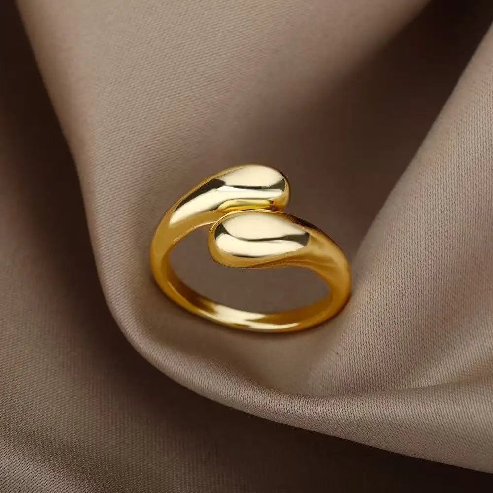 Smooth Double Ball Bead Ladies Open Ring Gold Color Geometric Pair Rings Simple Aesthetic Jewelry Gift.