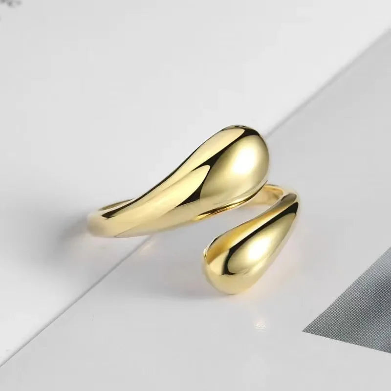 Smooth Double Ball Bead Ladies Open Ring Gold Color Geometric Pair Rings Simple Aesthetic Jewelry Gift.