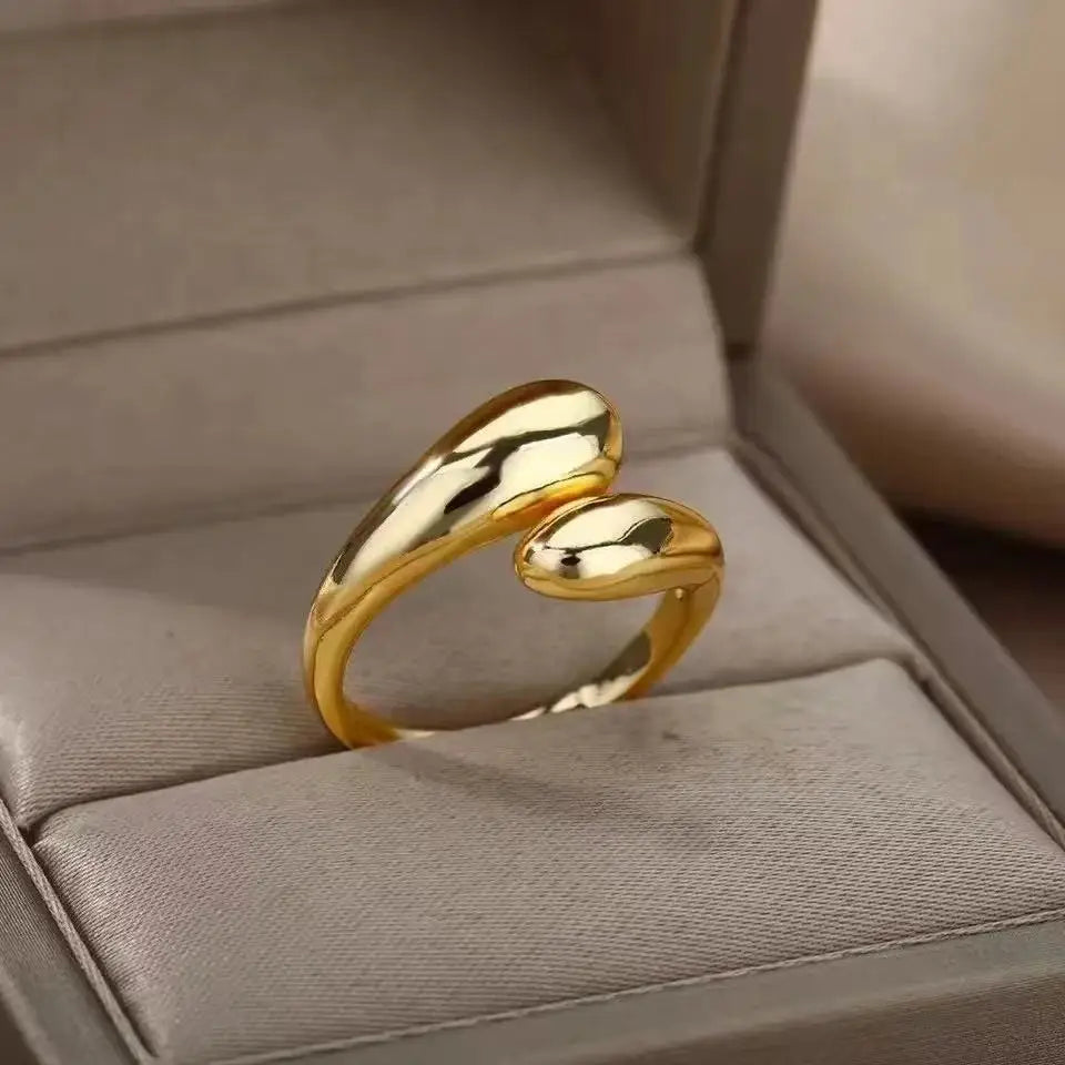 Smooth Double Ball Bead Ladies Open Ring Gold Color Geometric Pair Rings Simple Aesthetic Jewelry Gift.